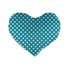 Sleeping Kitties Polka Dots Teal Standard 16  Premium Heart Shape Cushions