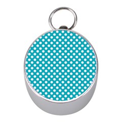 Sleeping Kitties Polka Dots Teal Mini Silver Compasses