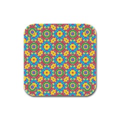 Geometric Multicolored Print Rubber Square Coaster (4 Pack)  by dflcprints