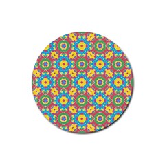 Geometric Multicolored Print Rubber Round Coaster (4 Pack) 