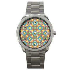 Geometric Multicolored Print Sport Metal Watch by dflcprints