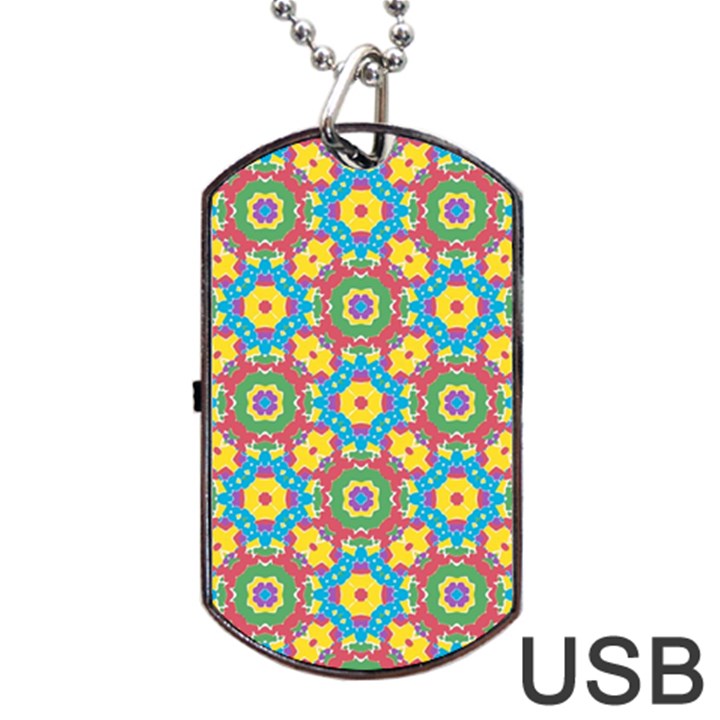 Geometric Multicolored Print Dog Tag USB Flash (One Side)