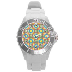 Geometric Multicolored Print Round Plastic Sport Watch (l) by dflcprints