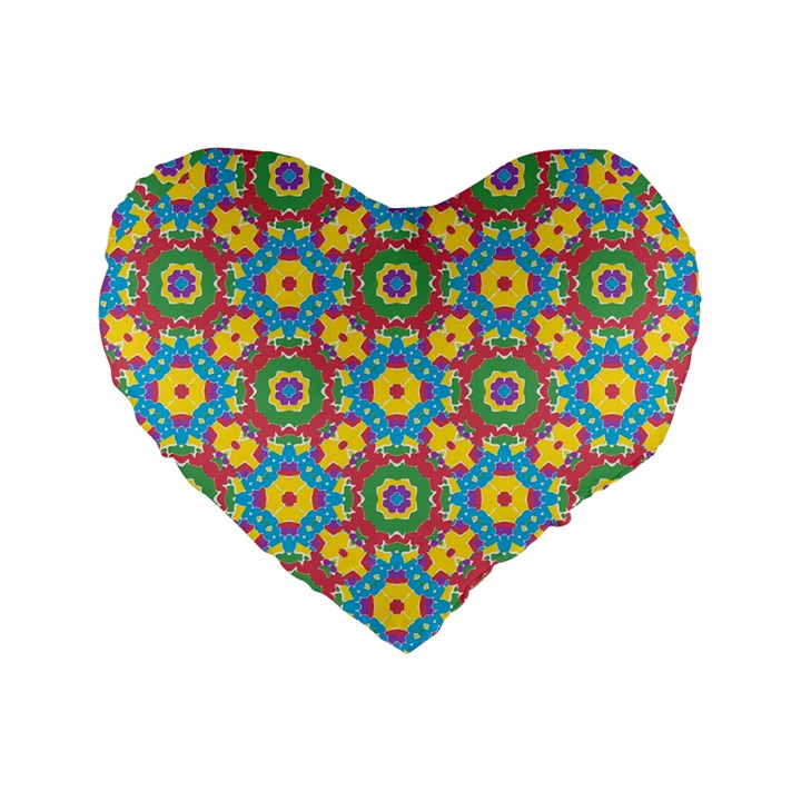 Geometric Multicolored Print Standard 16  Premium Flano Heart Shape Cushions