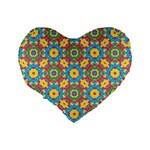 Geometric Multicolored Print Standard 16  Premium Flano Heart Shape Cushions Back