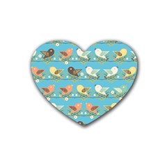 Assorted Birds Pattern Rubber Coaster (heart)  by linceazul