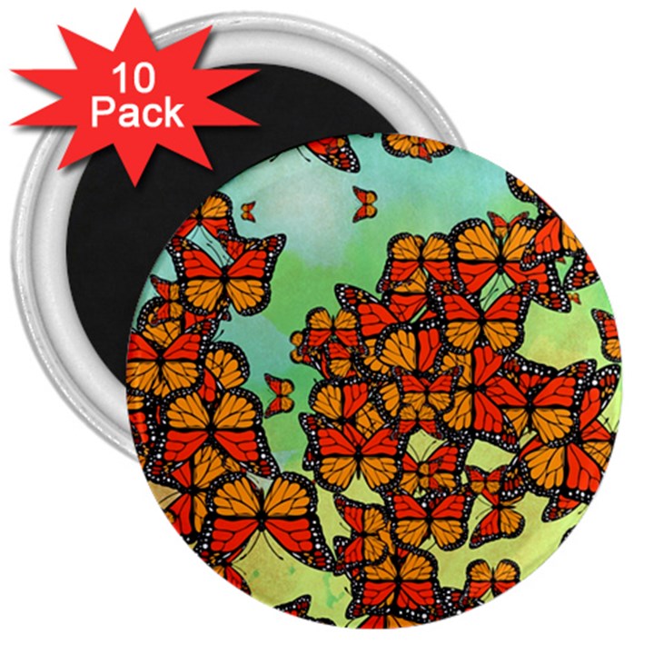 Monarch Butterflies 3  Magnets (10 pack) 