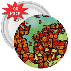 Monarch Butterflies 3  Buttons (100 Pack)  by linceazul