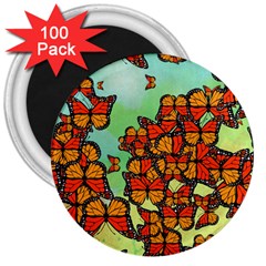 Monarch Butterflies 3  Magnets (100 Pack) by linceazul