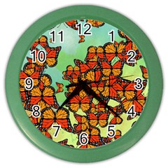 Monarch Butterflies Color Wall Clocks by linceazul