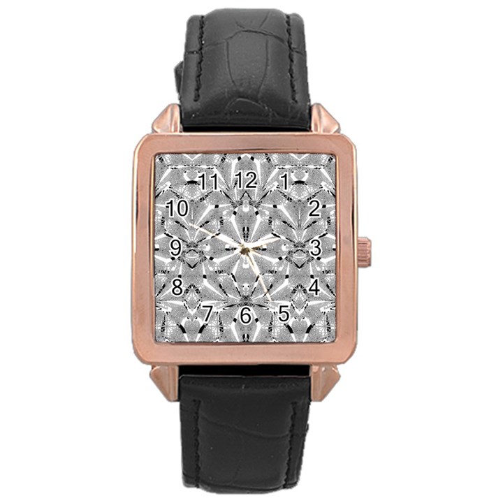 Modern Oriental Ornate Rose Gold Leather Watch 