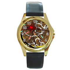 Art Round Gold Metal Watch by Valentinaart