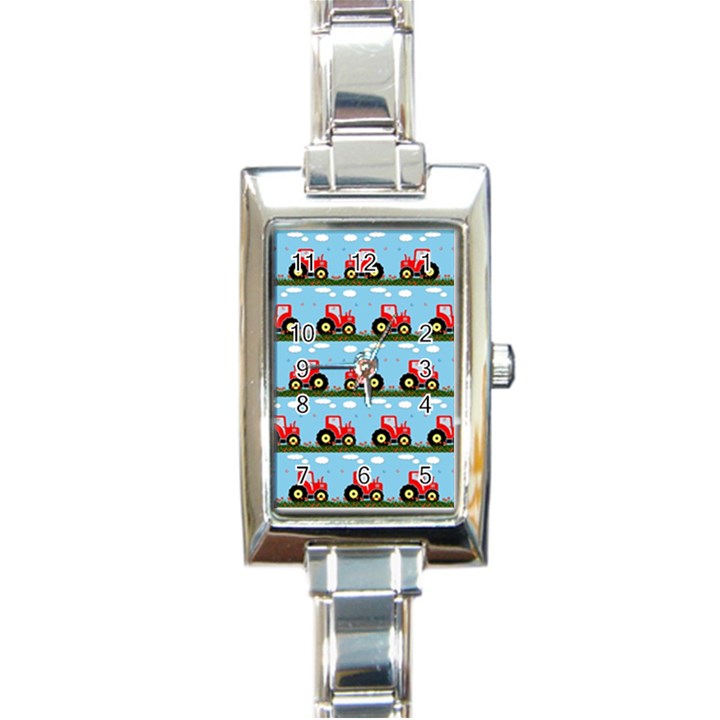 Toy Tractor Pattern Rectangle Italian Charm Watch