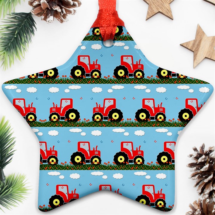 Toy Tractor Pattern Star Ornament (Two Sides)