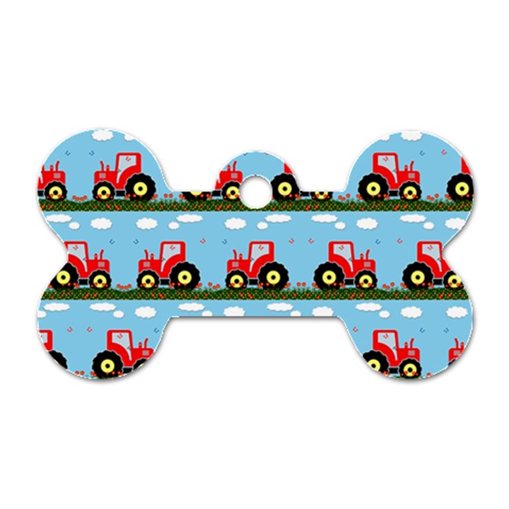 Toy Tractor Pattern Dog Tag Bone (One Side)