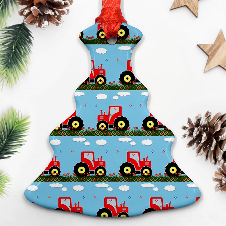 Toy Tractor Pattern Christmas Tree Ornament (Two Sides)