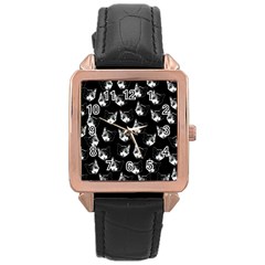 Cat Pattern Rose Gold Leather Watch  by Valentinaart