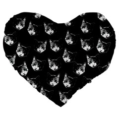 Cat Pattern Large 19  Premium Flano Heart Shape Cushions by Valentinaart