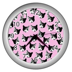 Cat Pattern Wall Clocks (silver)  by Valentinaart