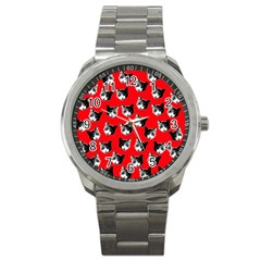 Cat Pattern Sport Metal Watch by Valentinaart