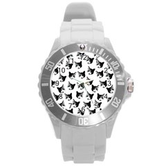 Cat Pattern Round Plastic Sport Watch (l) by Valentinaart