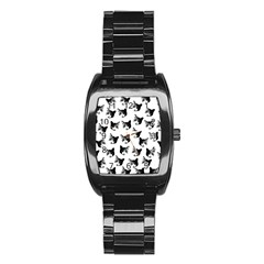 Cat Pattern Stainless Steel Barrel Watch by Valentinaart