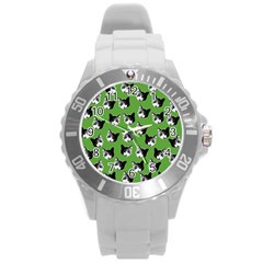 Cat Pattern Round Plastic Sport Watch (l) by Valentinaart