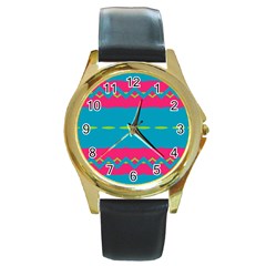 Blue Green Chains        Round Gold Metal Watch by LalyLauraFLM