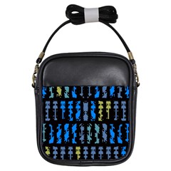 Blue Shapes On A Black Background        Girls Sling Bag by LalyLauraFLM