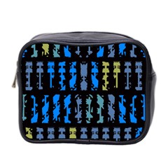 Blue Shapes On A Black Background        Mini Toiletries Bag (two Sides) by LalyLauraFLM