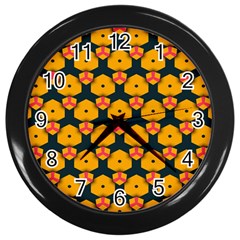 Yellow Pink Shapes Pattern         Wall Clock (black) by LalyLauraFLM