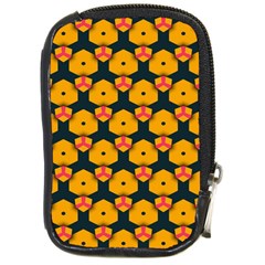 Yellow Pink Shapes Pattern         Compact Camera Leather Case by LalyLauraFLM