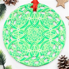 Kiwi Green Geometric Round Filigree Ornament (two Sides) by linceazul