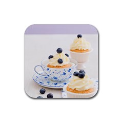 Blueberry Cupcakes Rubber Coaster (square)  by Coelfen