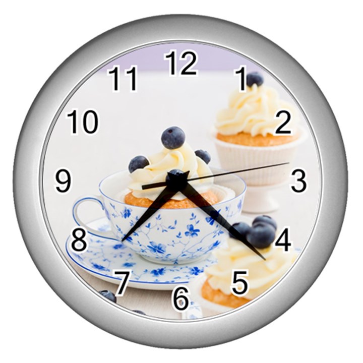 Blueberry cupcakes Wall Clocks (Silver) 