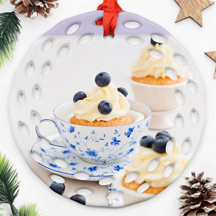 Blueberry cupcakes Round Filigree Ornament (Two Sides)