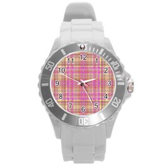 Plaid Design Round Plastic Sport Watch (l) by Valentinaart