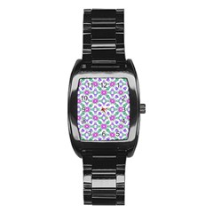 Multicolor Ornate Check Stainless Steel Barrel Watch by dflcprints