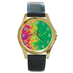 Fire Round Gold Metal Watch