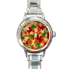 Autumn Leaves Round Italian Charm Watch