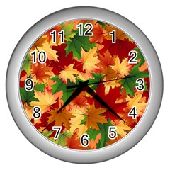 Autumn Leaves Wall Clocks (Silver) 