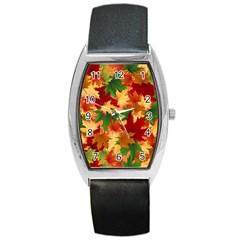 Autumn Leaves Barrel Style Metal Watch