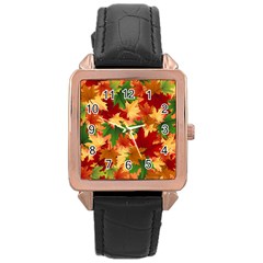 Autumn Leaves Rose Gold Leather Watch 