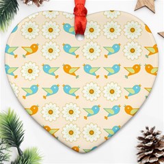 Birds And Daisies Ornament (Heart)