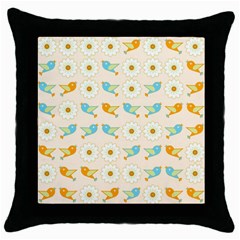 Birds And Daisies Throw Pillow Case (black) by linceazul