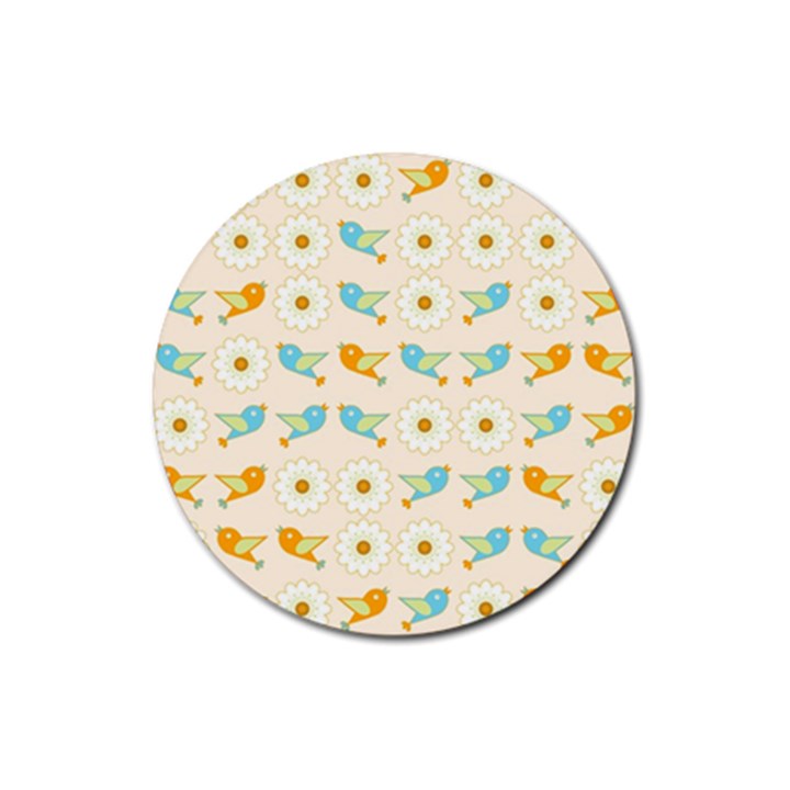 Birds And Daisies Rubber Coaster (Round) 