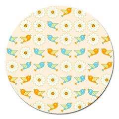 Birds And Daisies Magnet 5  (Round)