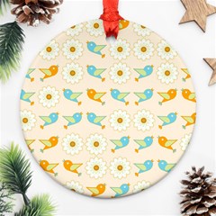 Birds And Daisies Round Ornament (Two Sides)