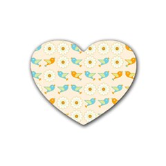 Birds And Daisies Rubber Coaster (Heart) 