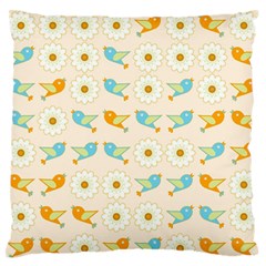 Birds And Daisies Large Flano Cushion Case (One Side)